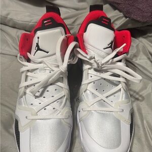 Jordan White Sneakers with Red Lining and Black Jumpman Jordan XXXVII low